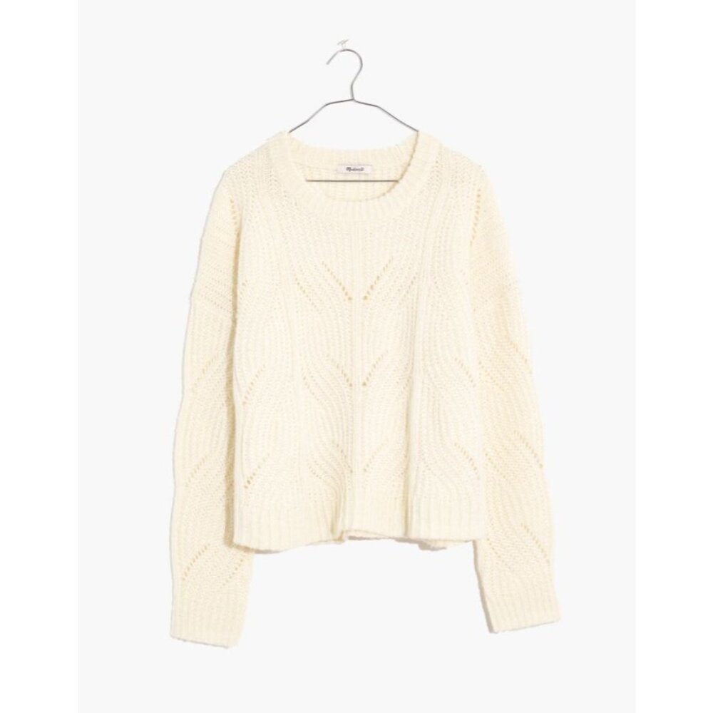 Madewell Charley Alpaca Pointelle Cable-Knit Pullover Sweater Antique Cream XXS‎